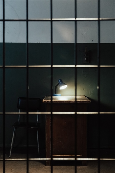 Desk light in a prison cell