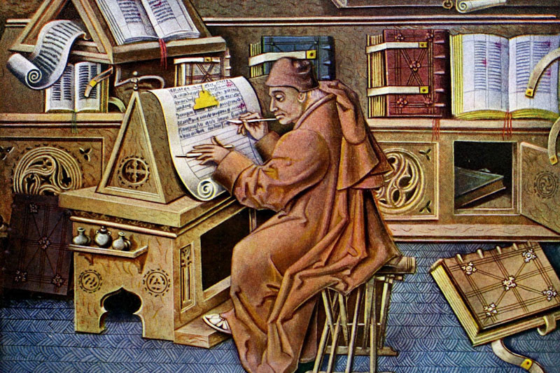 Medieval scribe, portrait of Jean Miélot