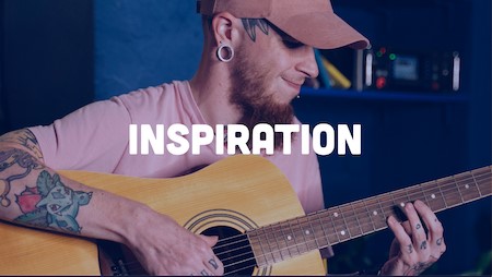 Guitar player overlaid with the word Inspiration